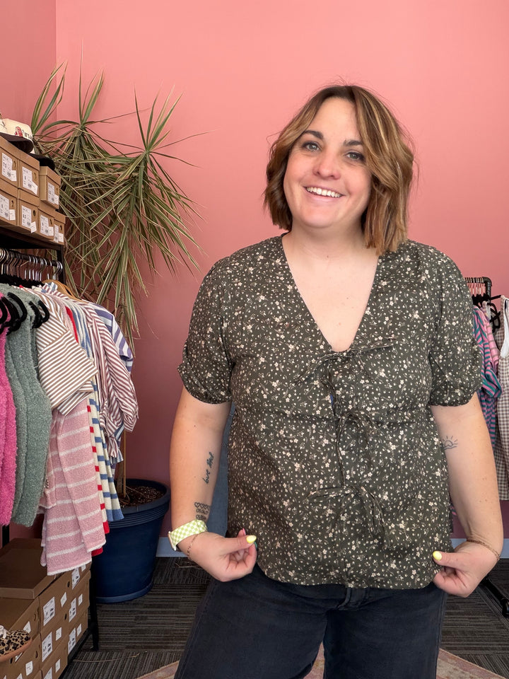 Ditsy Floral Tie-Front Blouse