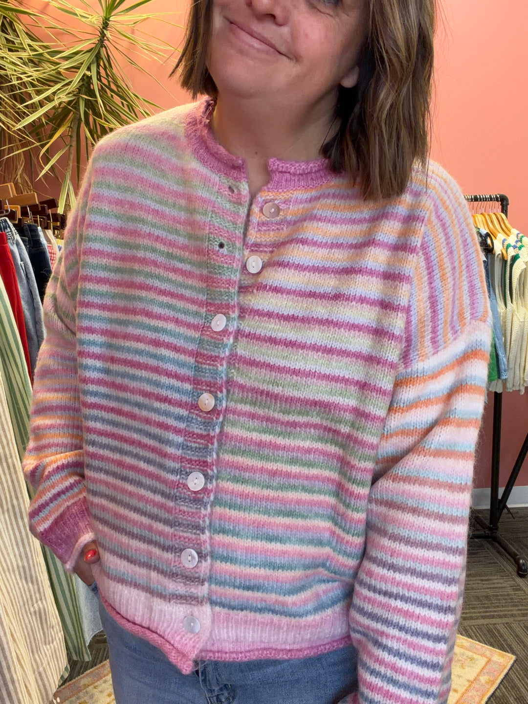 Judy light rainbow color button up cardigan