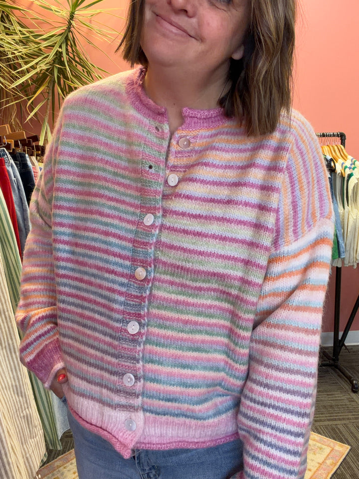 Judy light rainbow color button up cardigan