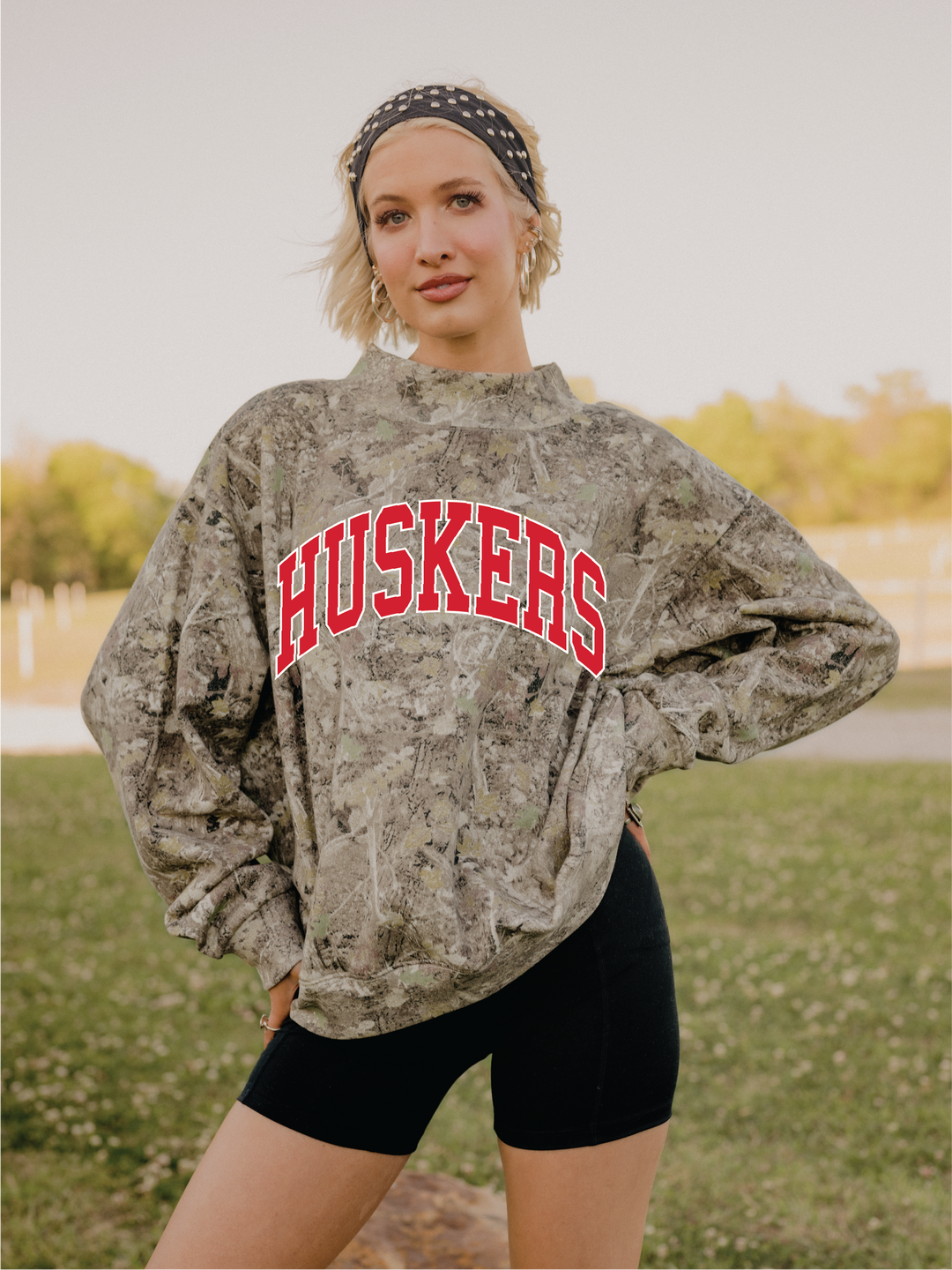 Nebraska Huskers Classic Arch Camo Wknd Mock Neck Sweatshirt