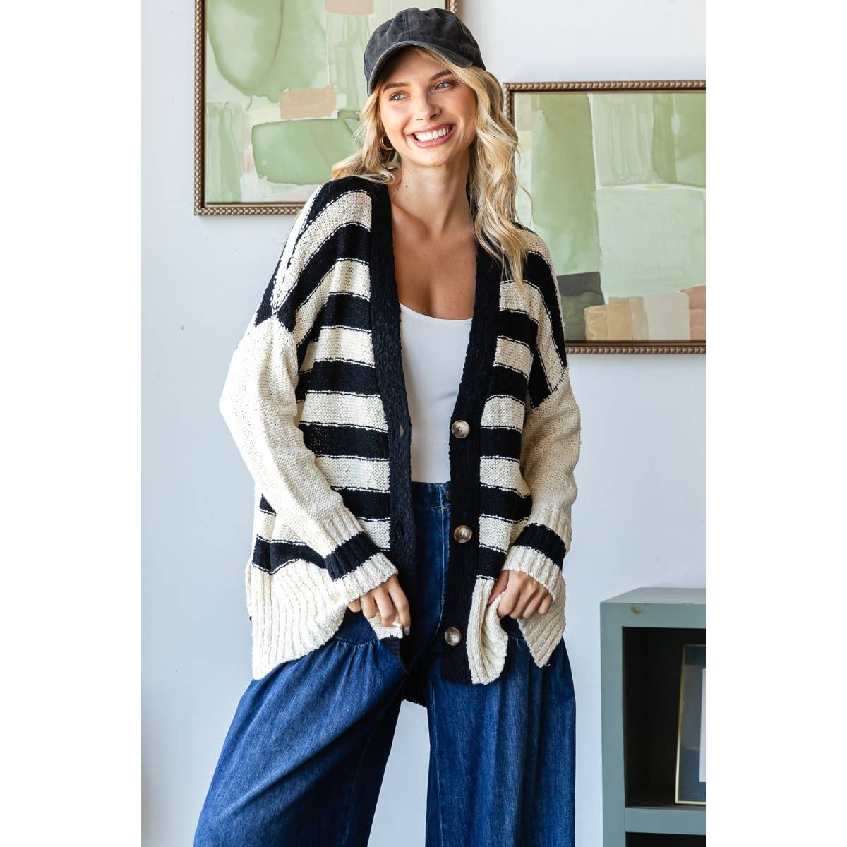 Sally Black Stripe Mix Oversize Cardigan