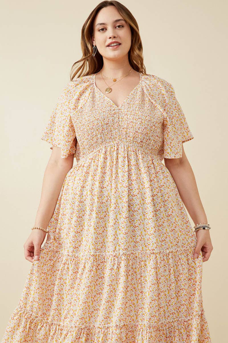Wendy Floral Panel Smocked Tiered Midi Dress