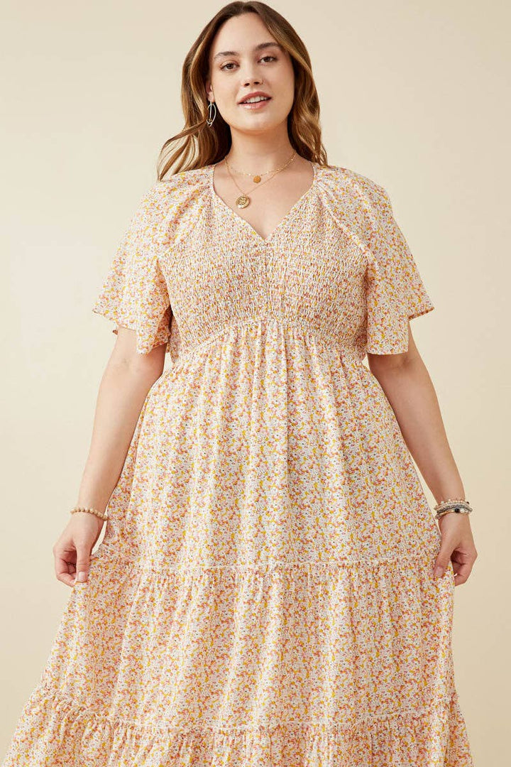 Wendy Floral Panel Smocked Tiered Midi Dress