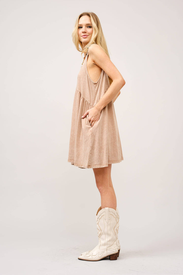 Plunge V Neck Buckle Babydoll Dress