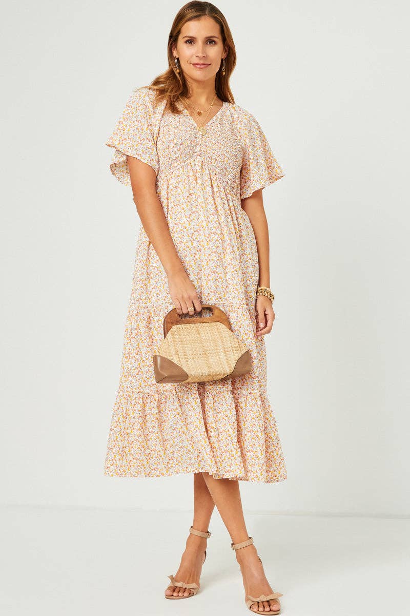 Wendy Floral Panel Smocked Tiered Midi Dress