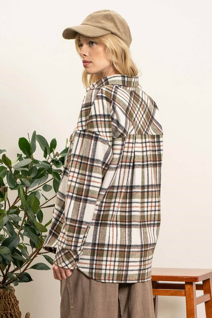 IVY EXTENDED SHOULDER PLAID SHACKET