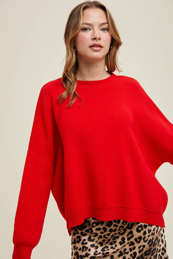 Red letter drop shoulder sweater