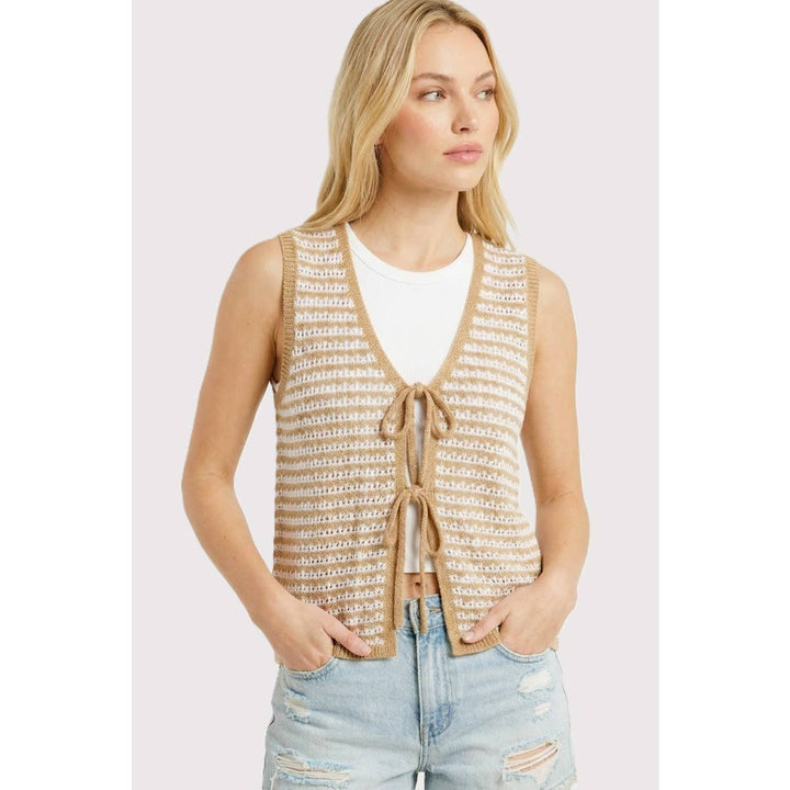 CROCHET STRIPED VEST CARDIGAN: SAGE