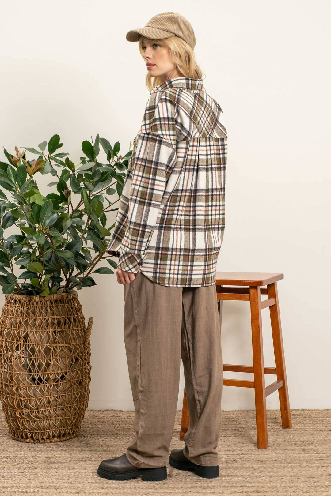 IVY EXTENDED SHOULDER PLAID SHACKET