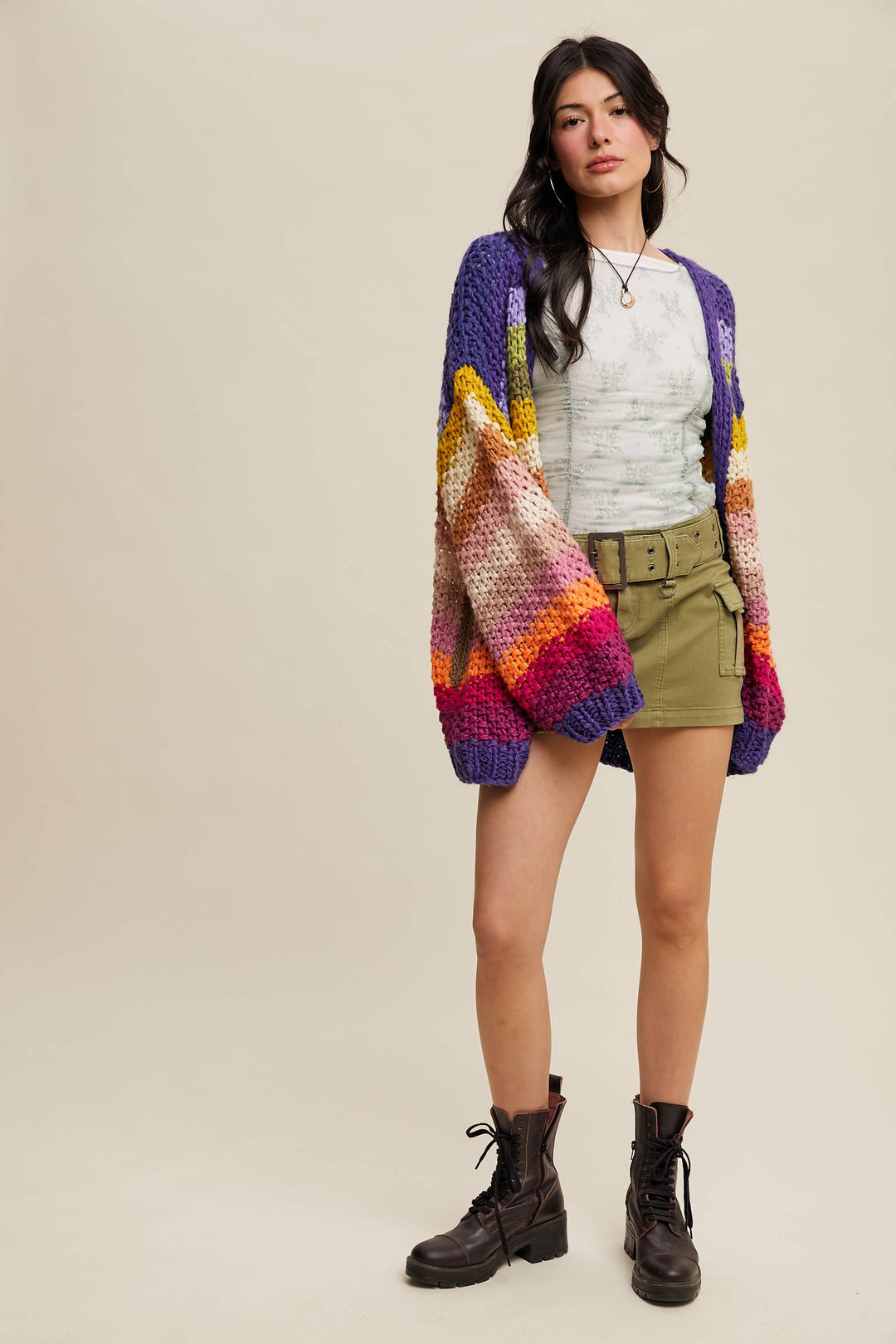 Rainbow Hand-Crochet Open Cardigan