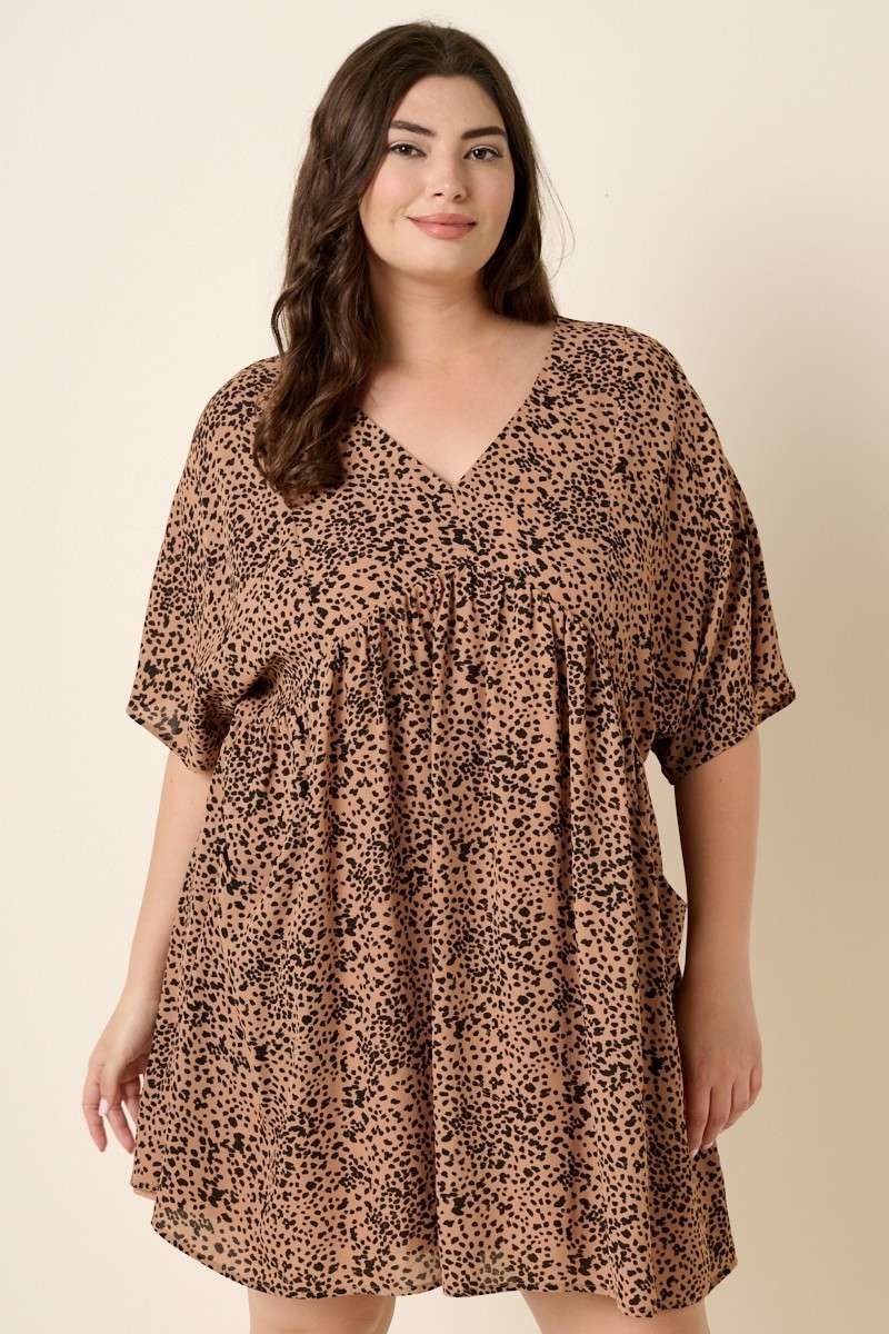 Plus Animal Print Babydoll Mini Dress