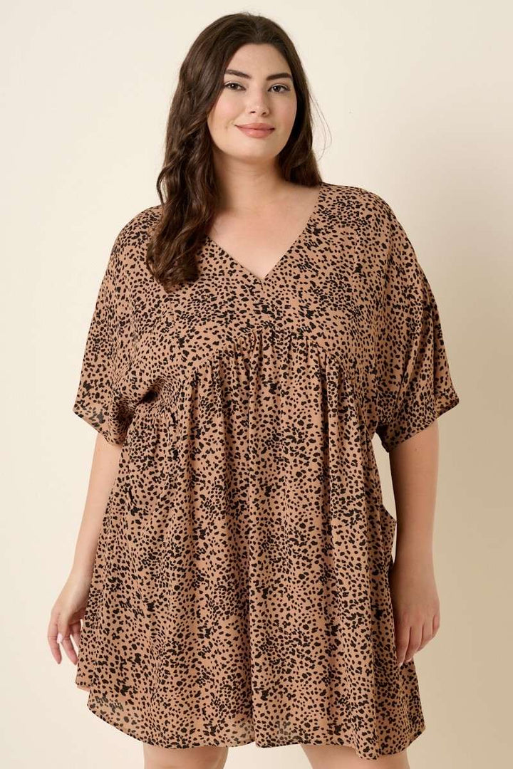 Plus Animal Print Babydoll Mini Dress