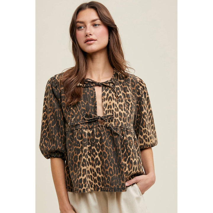 Bow Leopard Denim top