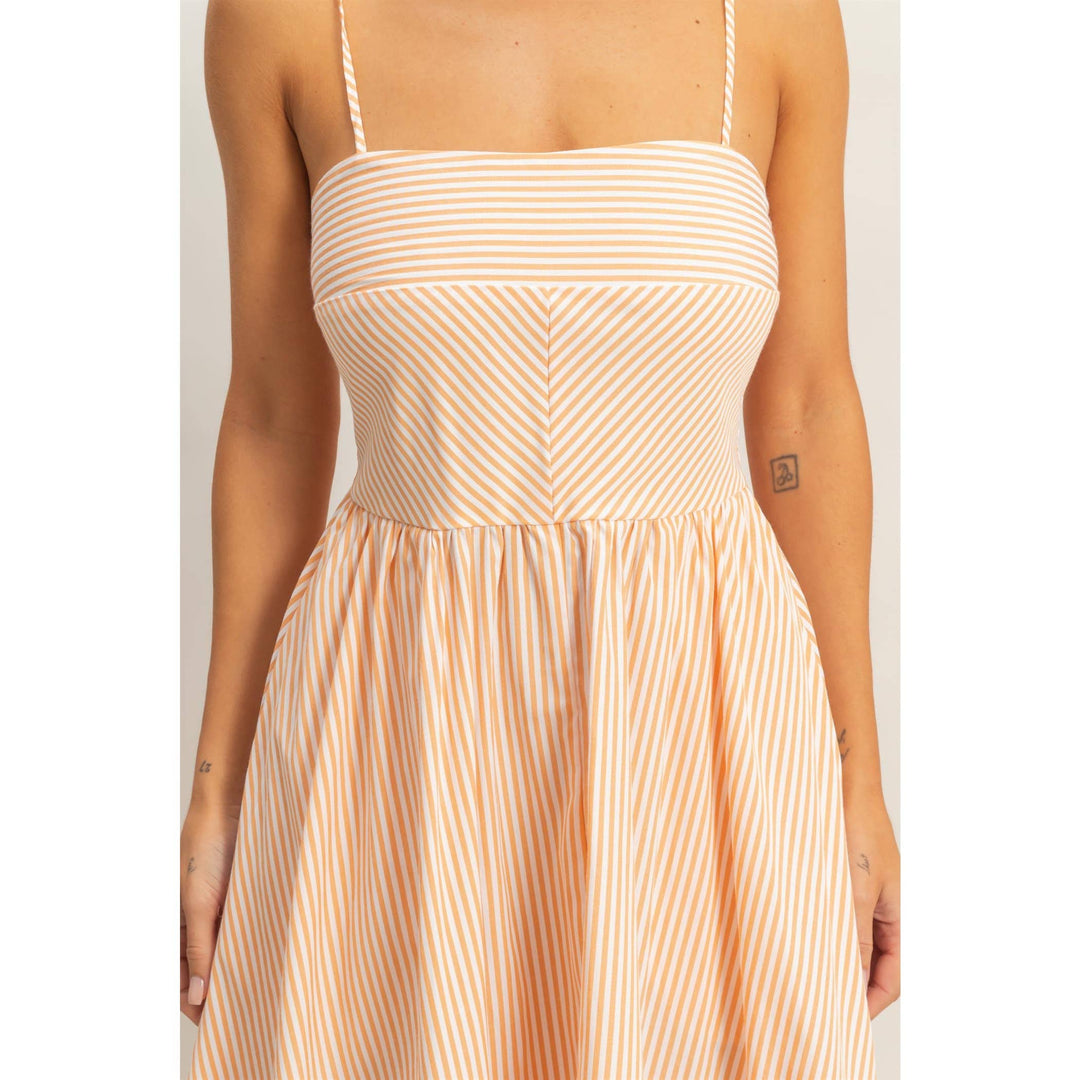 Striped Spaghetti Strap Dress: Sage Green & Orange