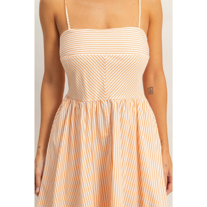 Striped Spaghetti Strap Dress: Sage Green & Orange