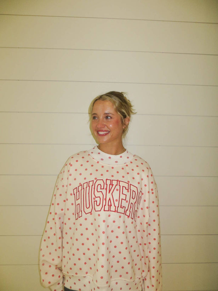 Nebraska Huskers embroidered polka dot mock neck|Nebraska Game day