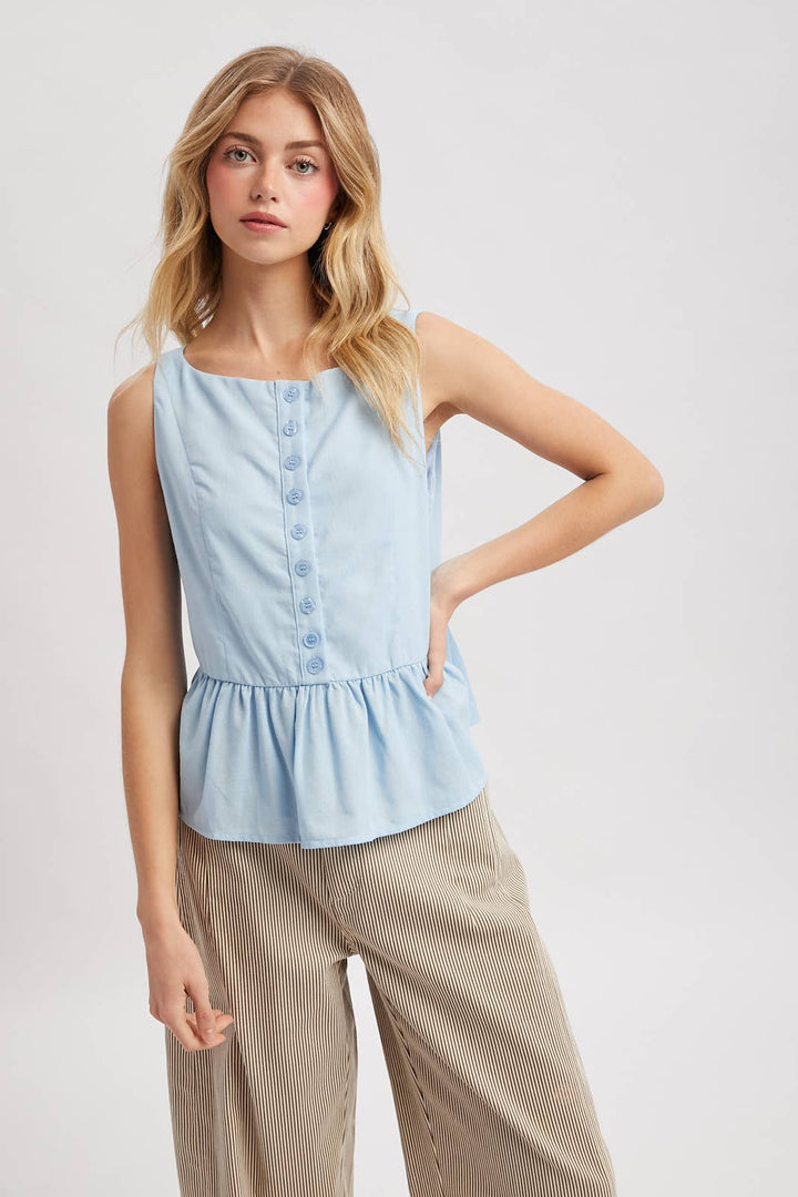 PEPLUM BUTTON-UP TOP