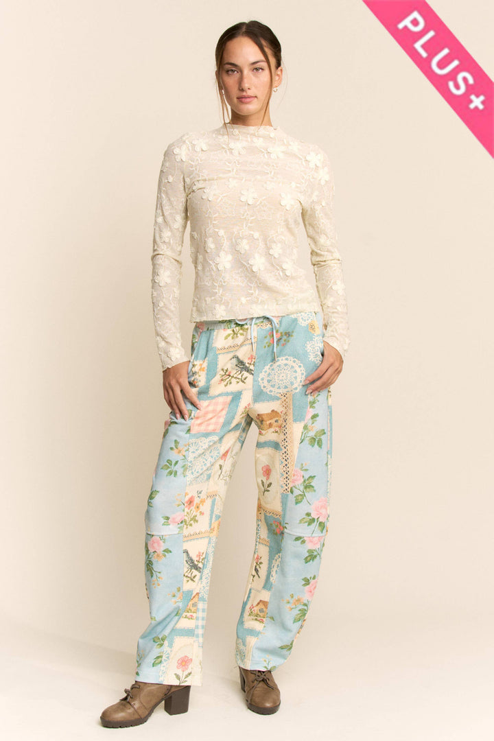 Plus Size Longsleeve Embroidered Mock Neck