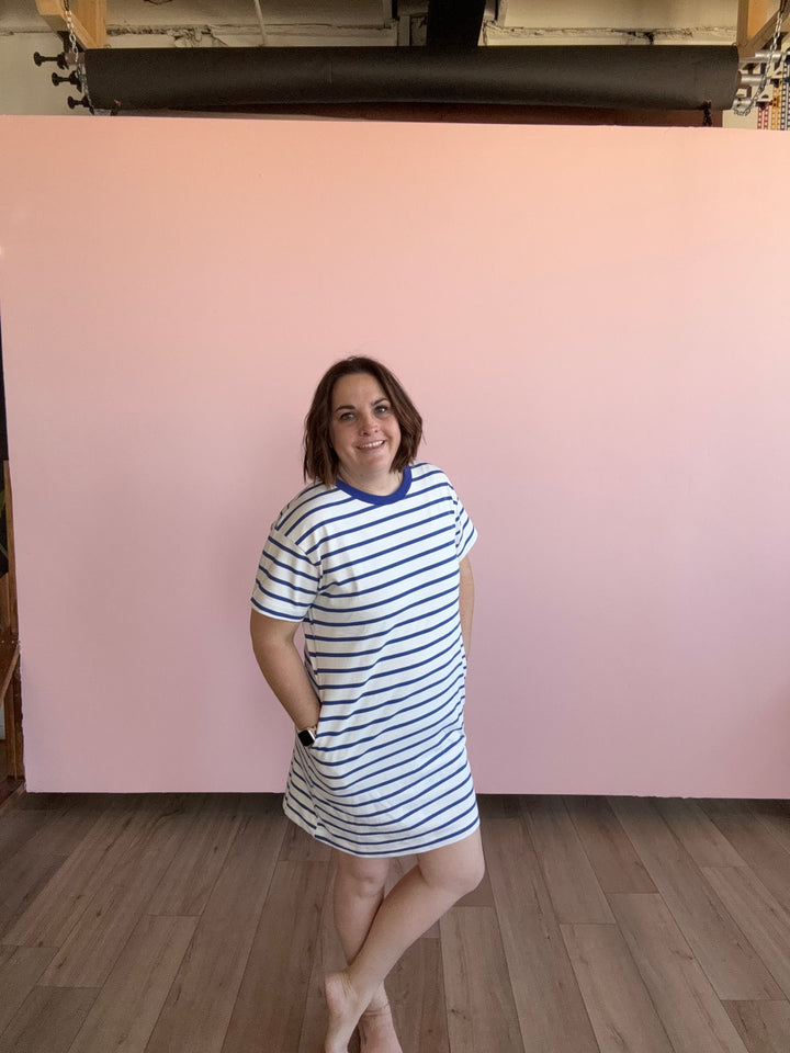Oh Baby Blue STRIPED T-SHIRT MINI DRESS