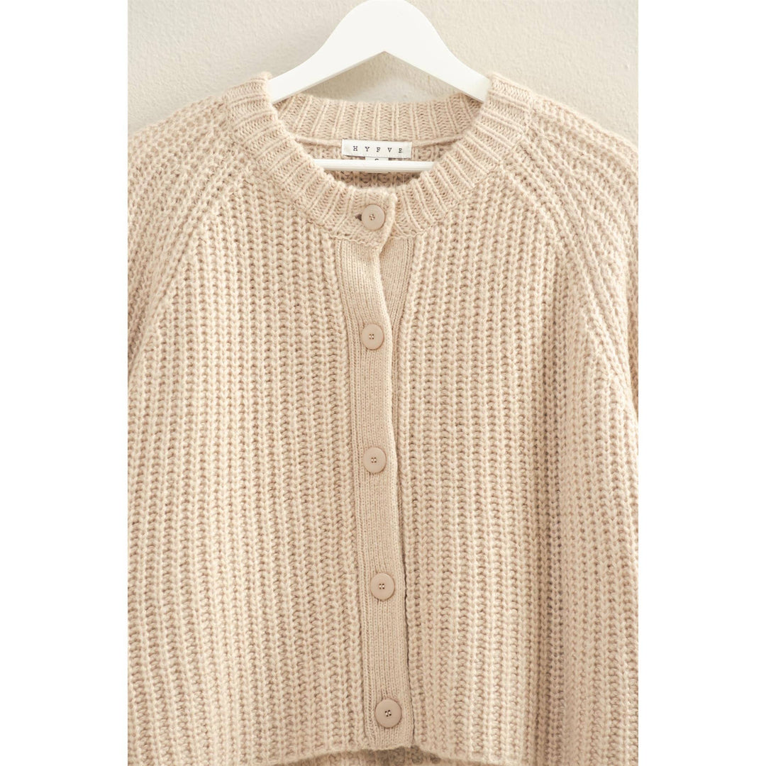 Mocha Button-Front Ribbed Sweater Cardigan