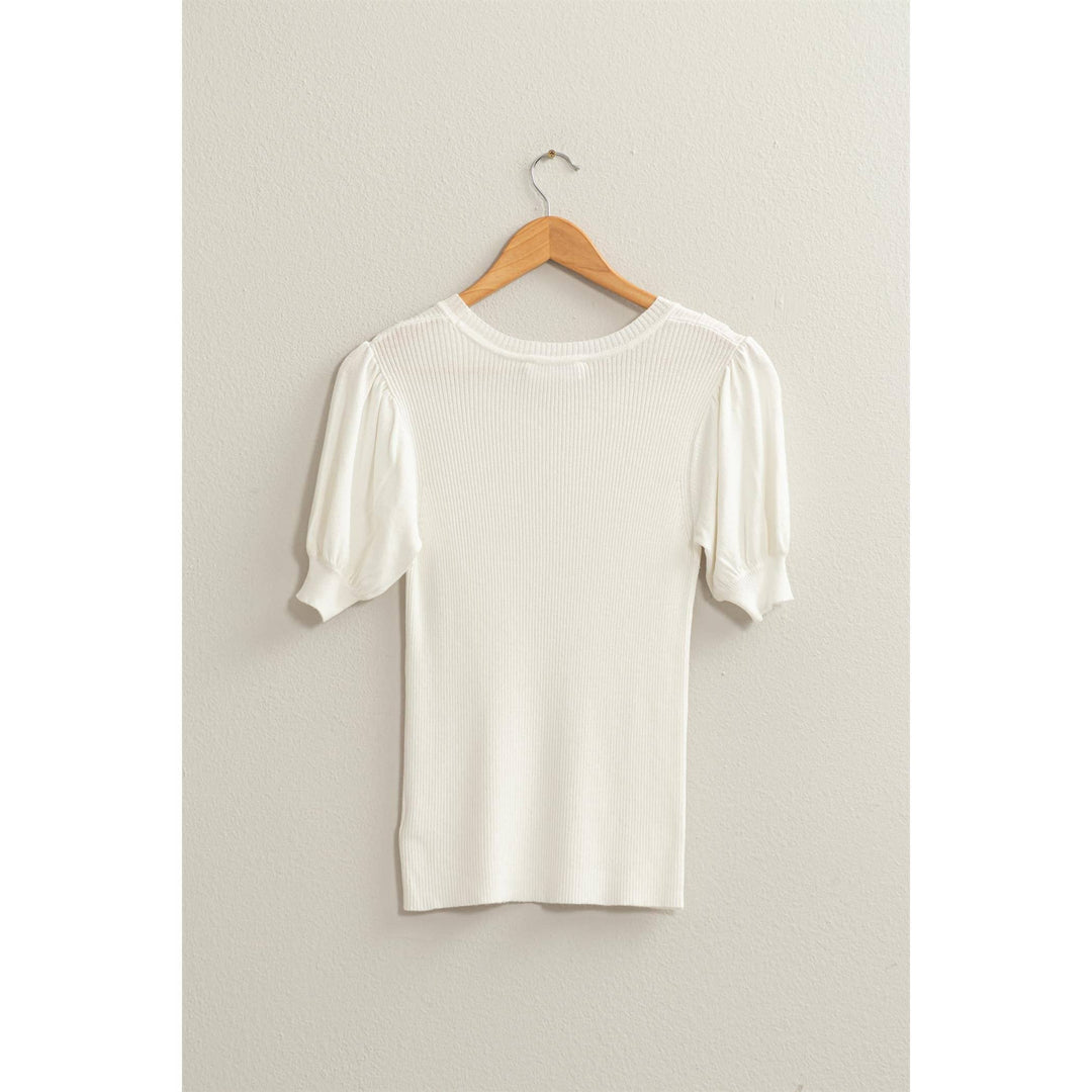 RIDLEY RIBBED PUFF SLEEVE KNIT TOP