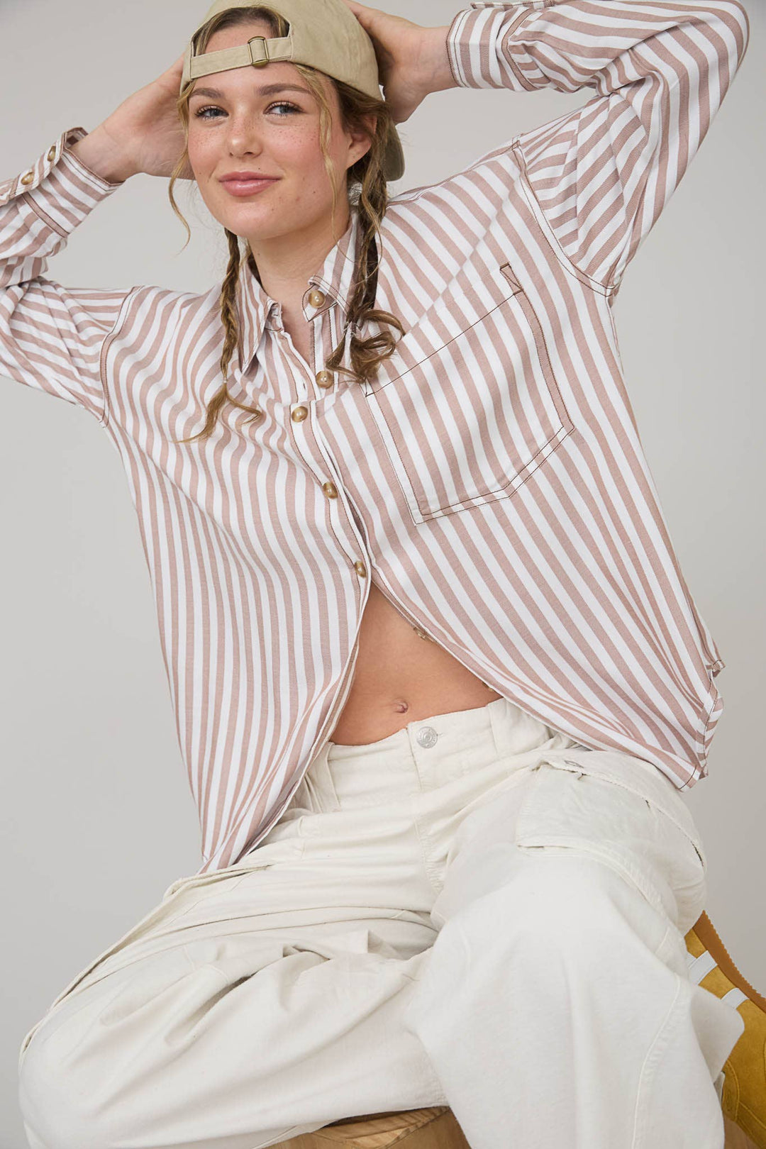 Brownie Striped Collared Long Sleeve