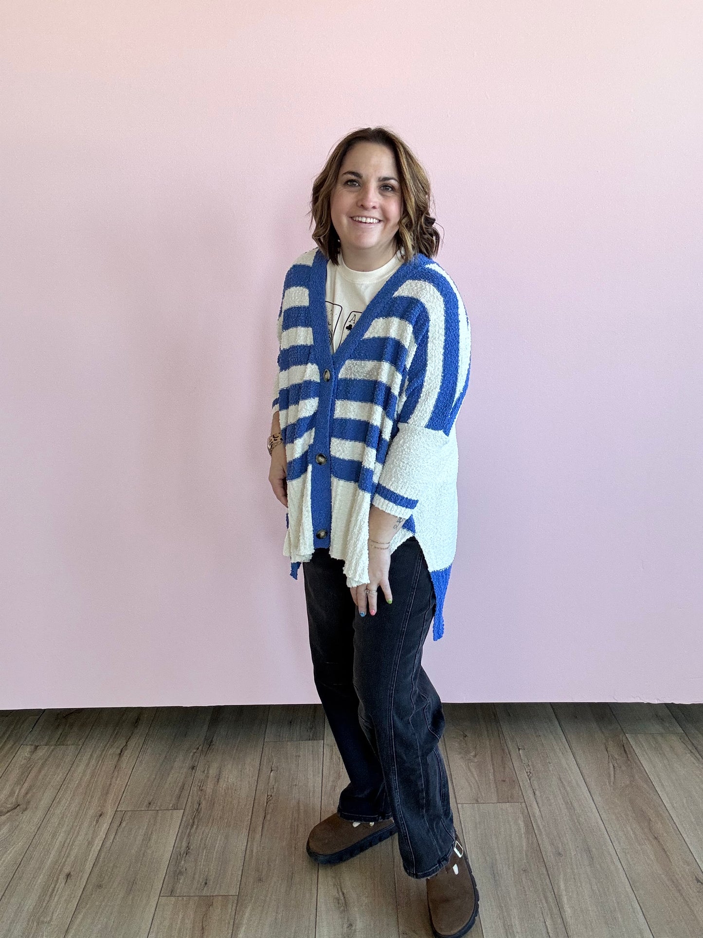 Blue Sally Striped Cardigan