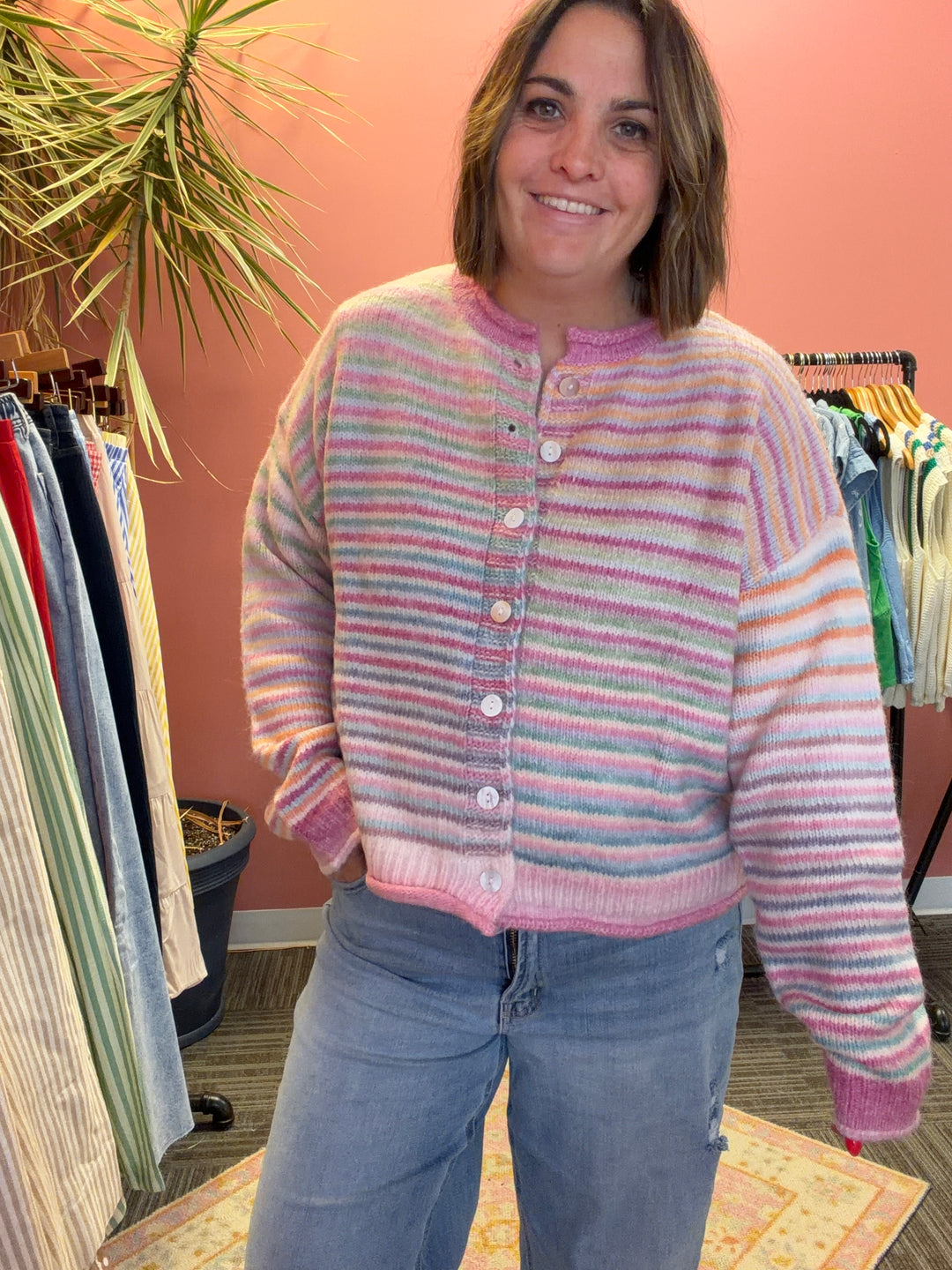 Judy light rainbow color button up cardigan