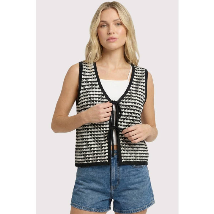 CROCHET STRIPED VEST CARDIGAN: SAGE