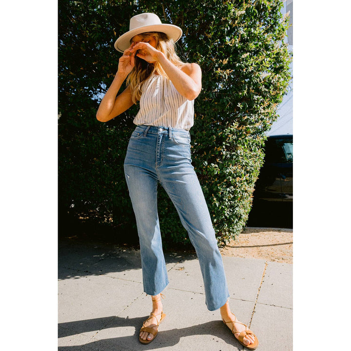 SUPER HIGH RISE CUFFED ANKLE STRAIGHT JEANS-LUNA