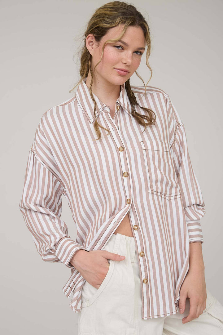 Brownie Striped Collared Long Sleeve