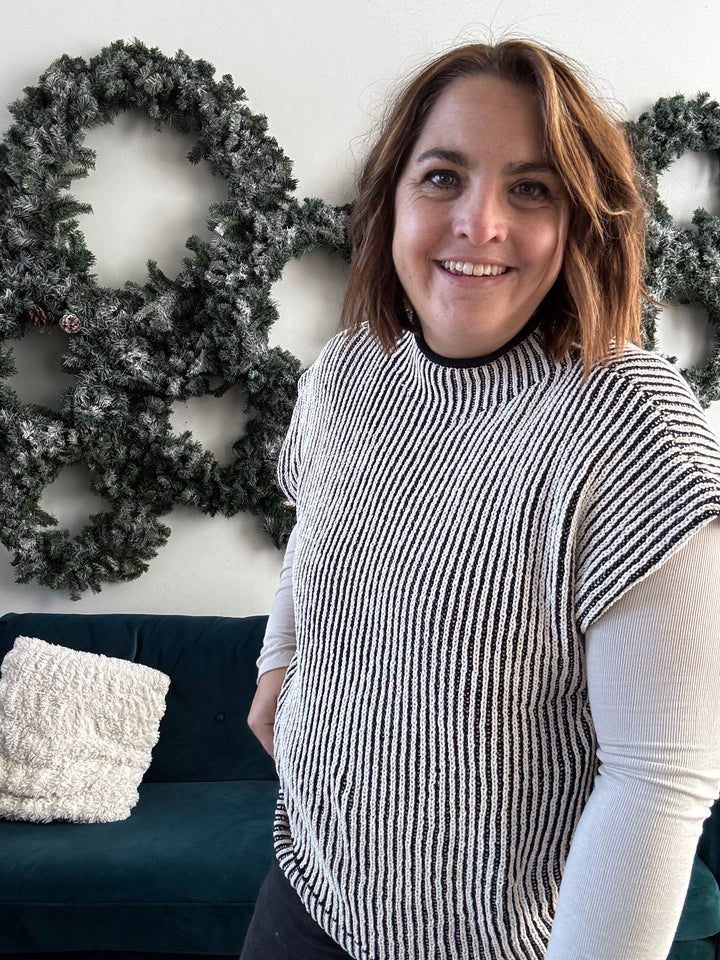 Black Two Tone Ribbed Knit Sweater Vest