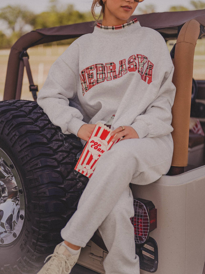 Nebraska Huskers Varsity Plaid Gray Mock Neck Sweatshirt