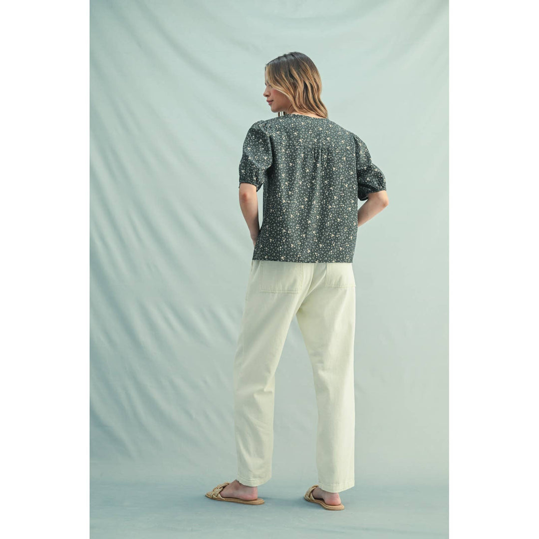 August floral puff blouse