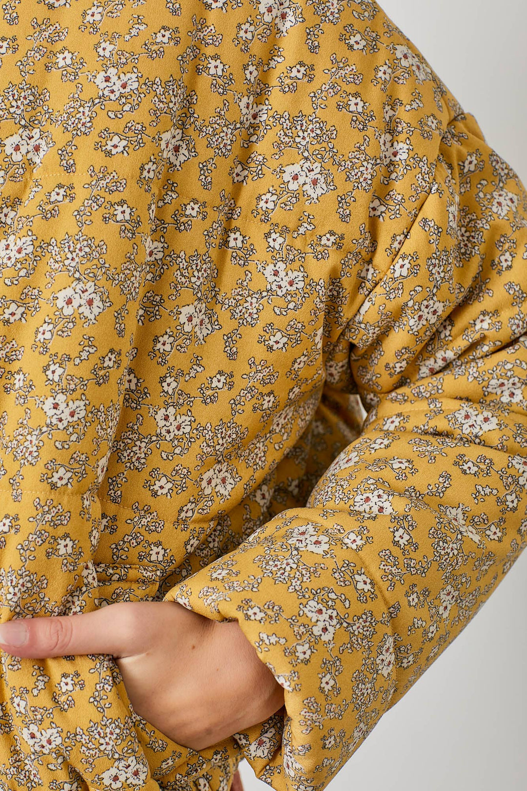 Floral Print Snap Button Puff Jacket
