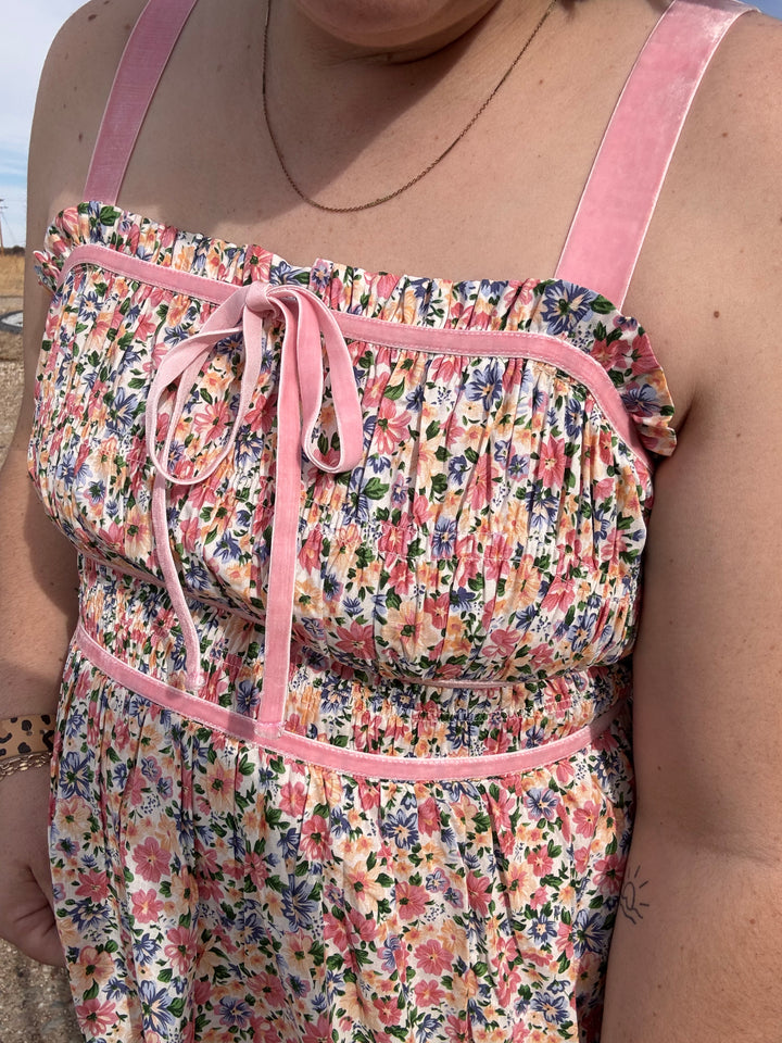 Velveteen Floral Midi Dress