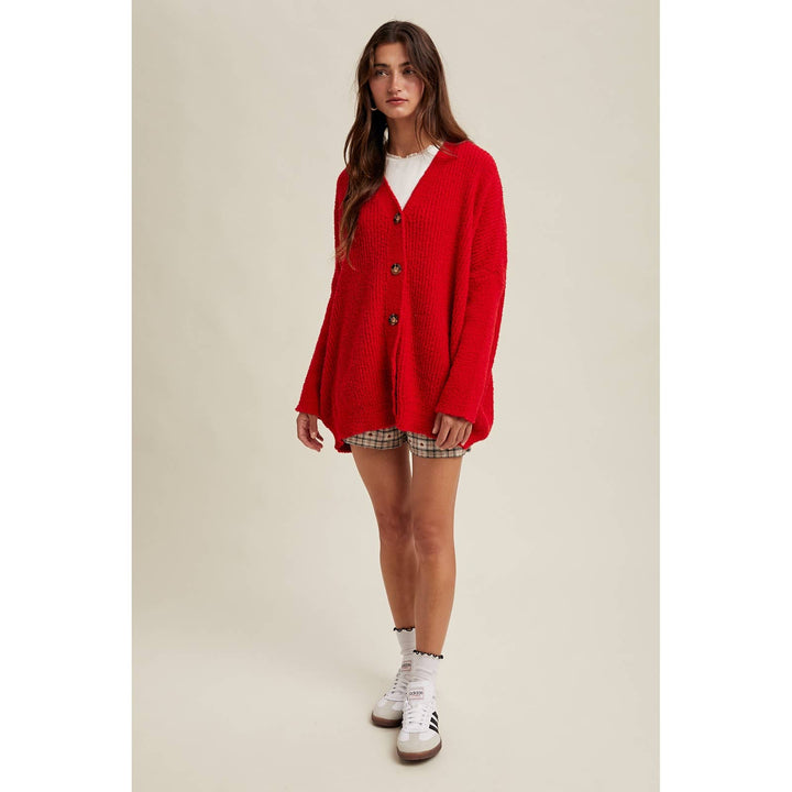 Susan red brushed cardi