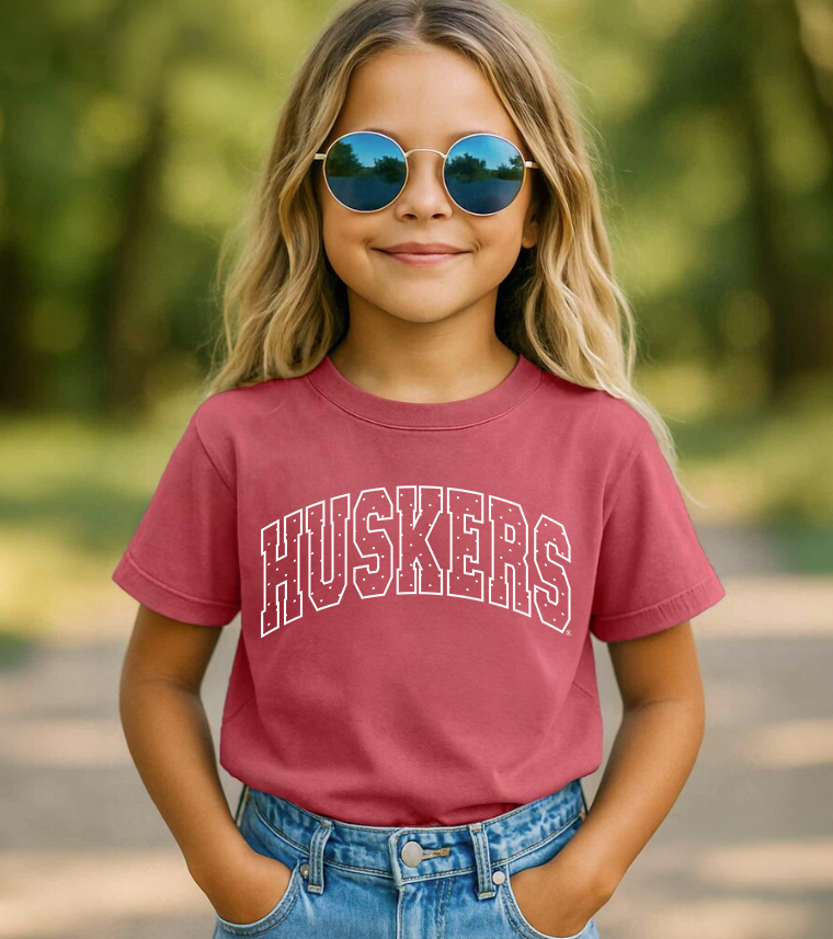 Children's NEB Huskers Polka Dot Puff Comfort Colors Tee