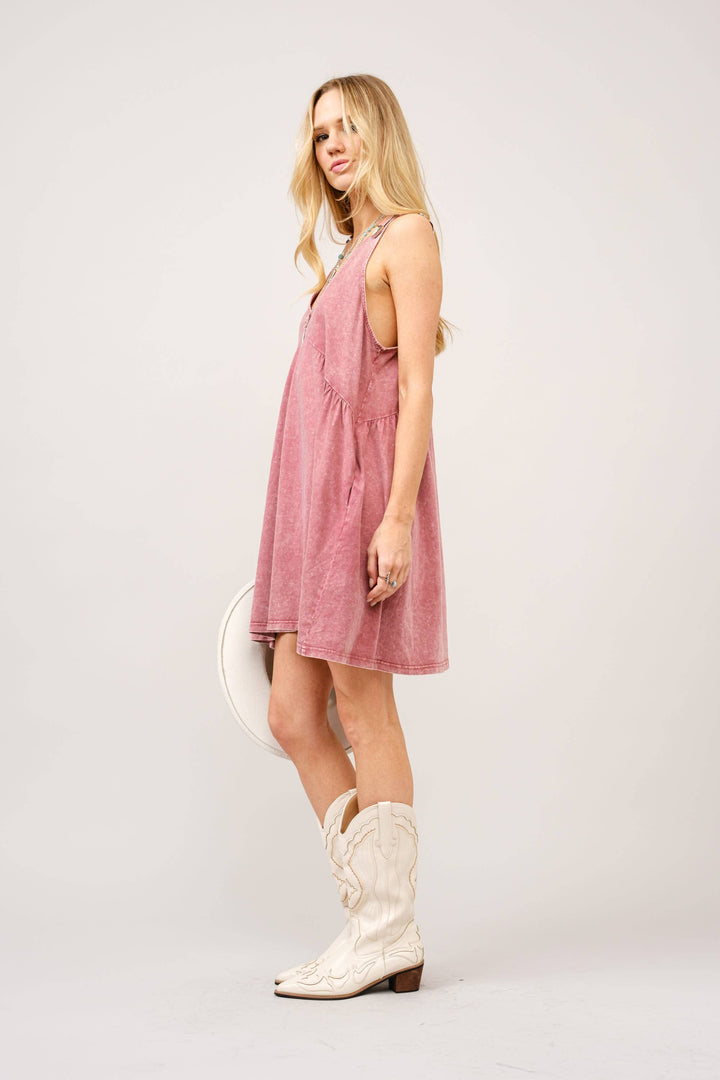 Plunge V Neck Buckle Babydoll Dress