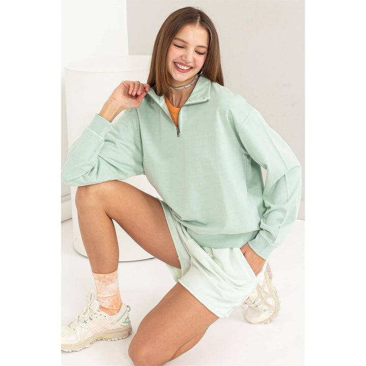 D-HALF ZIP LONG SLEEVE SWEATSHIRT