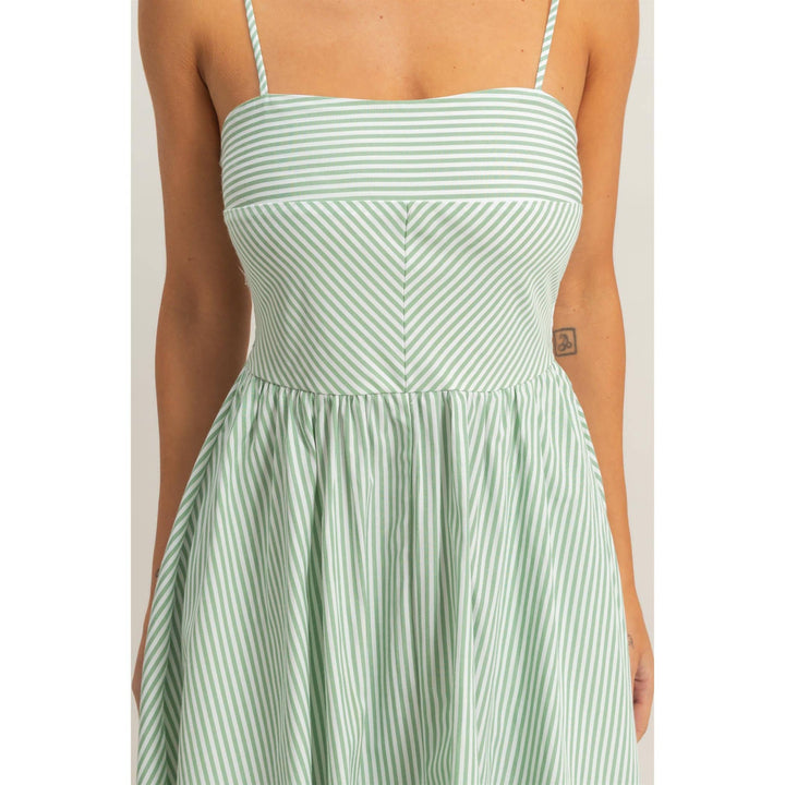 Striped Spaghetti Strap Dress: Sage Green & Orange