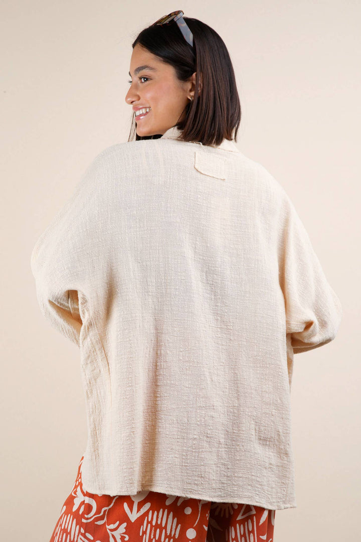back plus size gauze button down shirt white