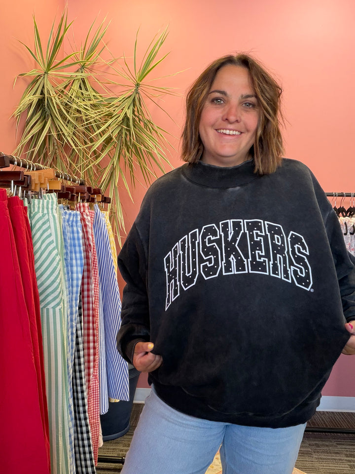 Huskers Polka Dot Mockneck