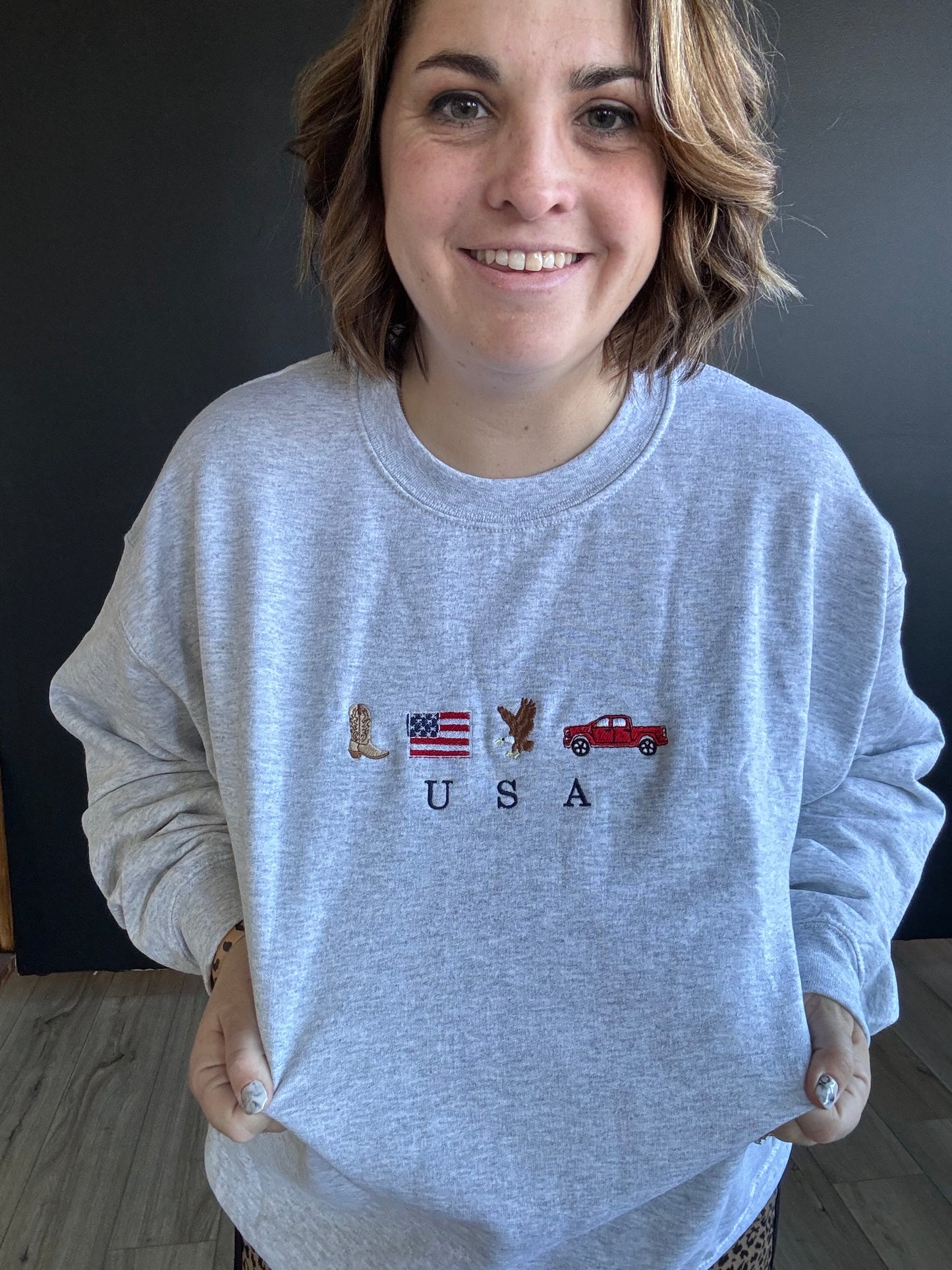 USA Embroidered Icons Crewneck