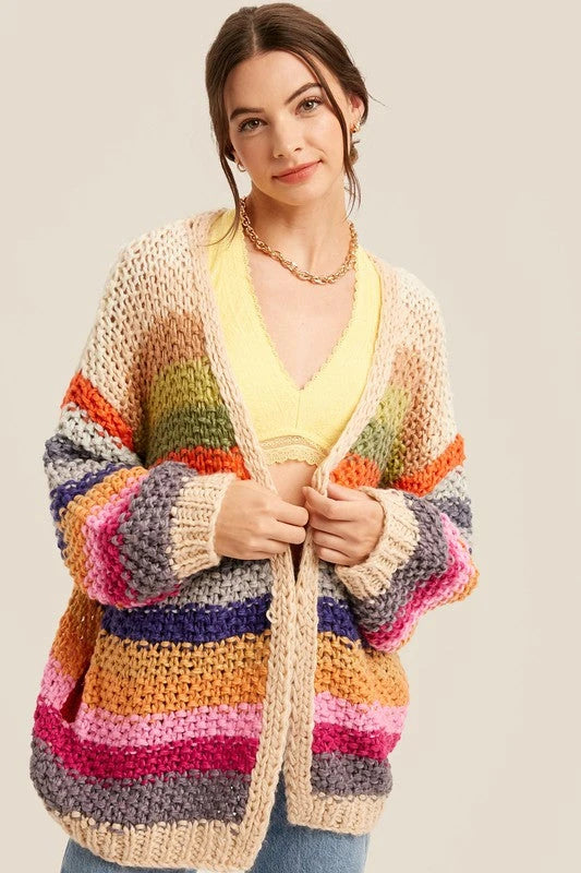 Striped hand crotchet cardigan