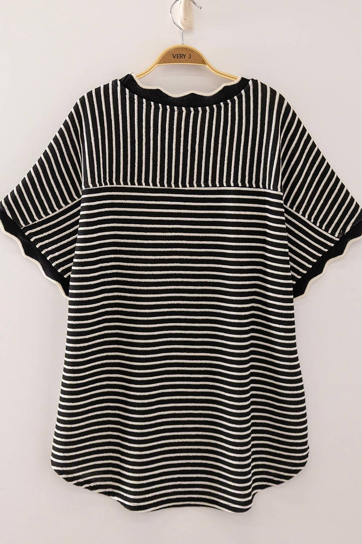 Ariel Scallop Trim Round Neck top