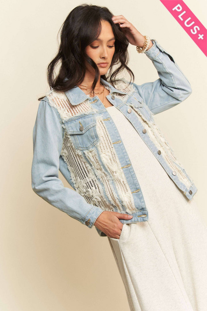 Plus Size Lace Denim Jacket