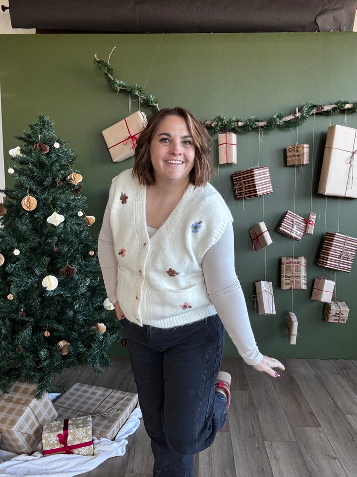 Brushed floral embroidered vest