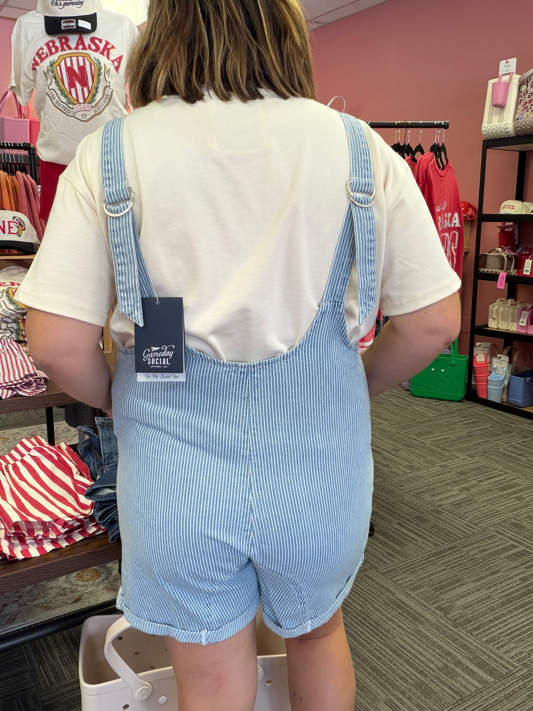 Denim striped romper