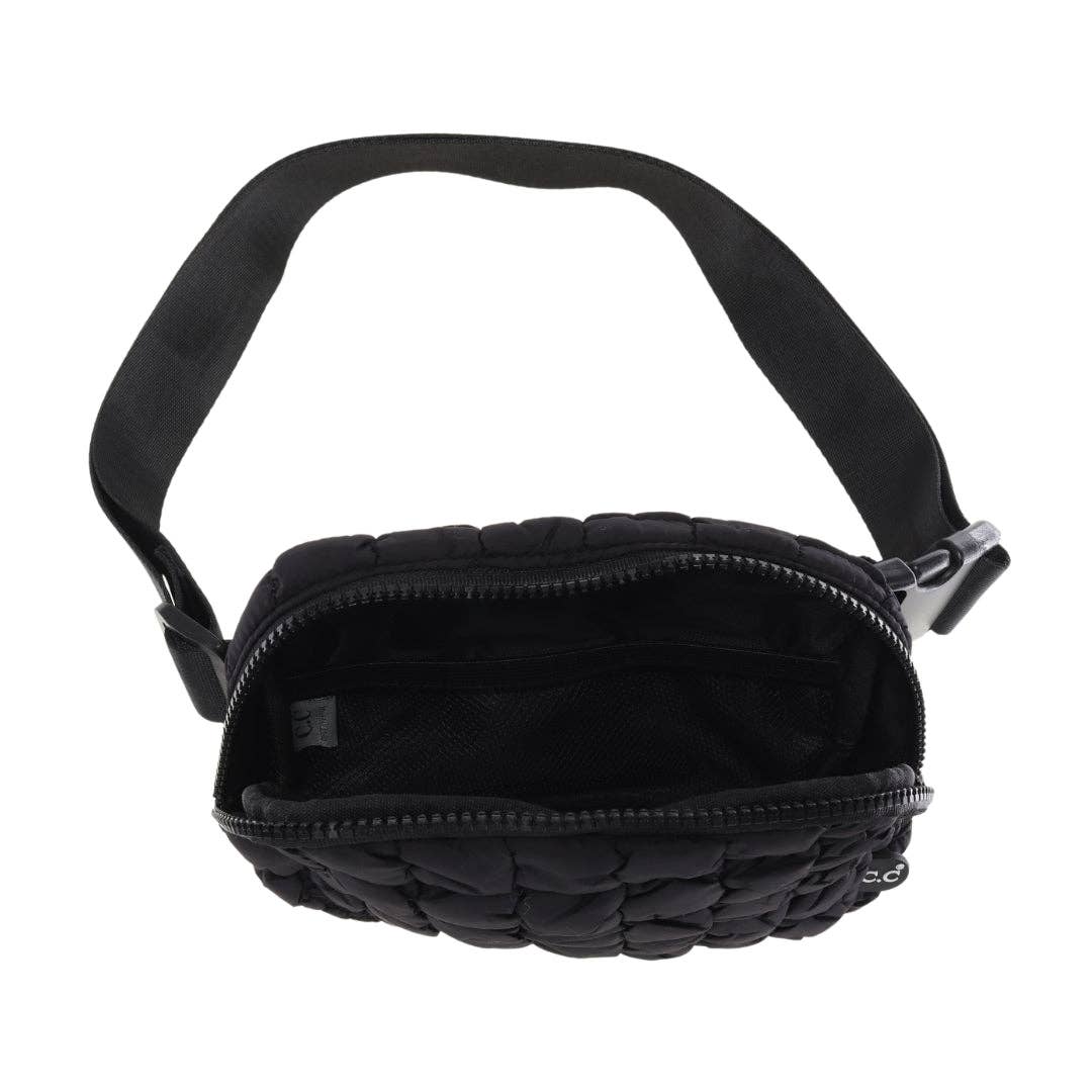 Quilted Puffer C.C Belt Bag -Black